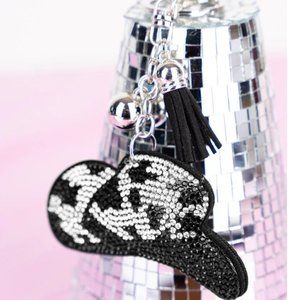NWT *BOUTIQUE* CRYSTAL ENCRUSTED BLACK HEREFORD HAT KEYCHAIN